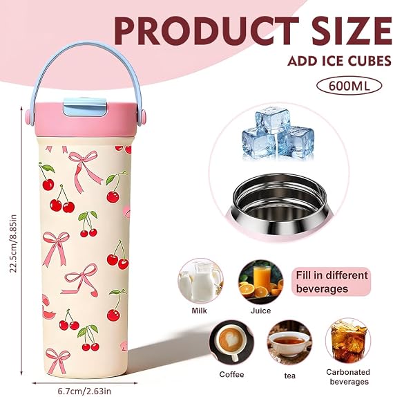 Stainless Steel Tumbler with Handle Straw and Leakproof Lid Insulated Mug (Pink2)