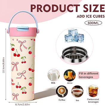 Stainless Steel Tumbler with Handle Straw and Leakproof Lid Insulated Mug (Pink2)