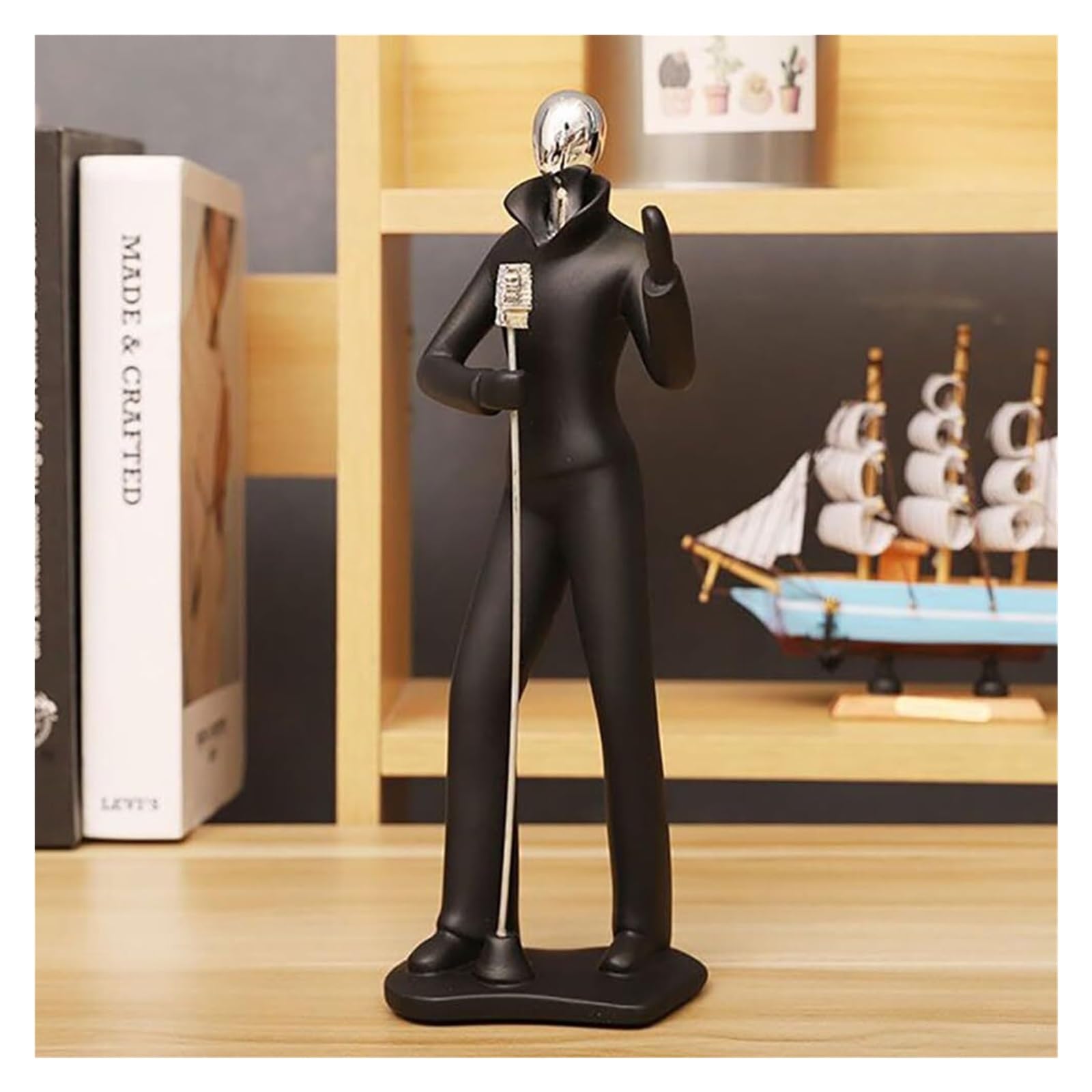 Yofab Office Cubicle Decor Music Figurine Decoration Guitarist Singer Statue Sculpture Home Decor Coffee Table Centerpiece(Silver,Singer)