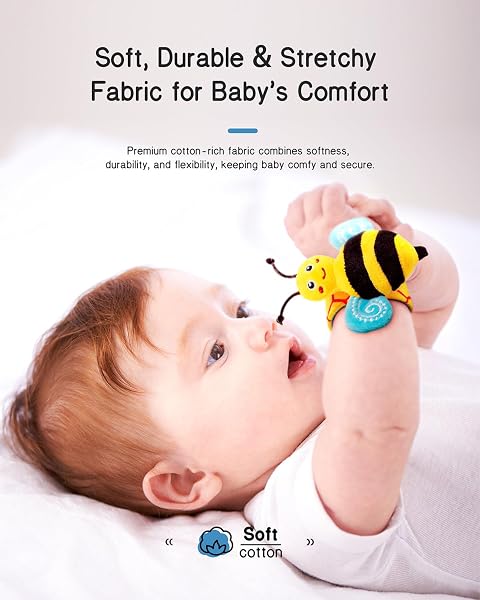 Infinno Infinno Baby Wrist Rattle Socks and Foot Finder Set, Perfect Baby Toys for 0-12 Months Newborn Boys and Girls As Shower Gifts, Garden Bug Series in use