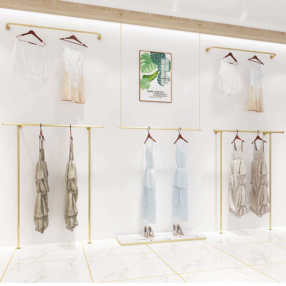 Golden Abbigliamento Display Stand con Appesi Vestiti Anelli Ferro Battuto Soffitto Boom per Negozio di Abbigliamento Al Dettaglio Display Vetrina Commerciale Rack di Abbigliamento per Negozio di