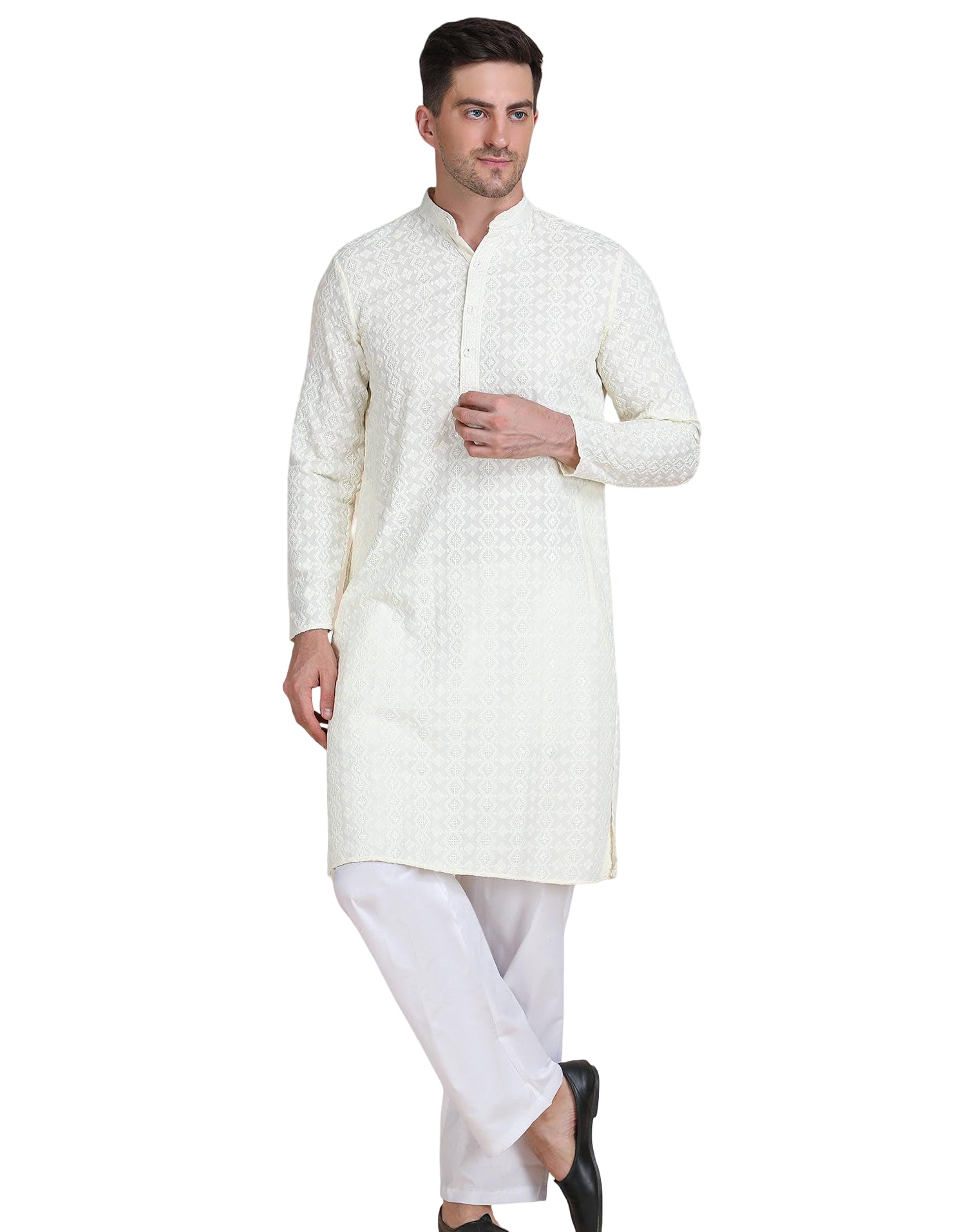 galad Men’s White Rayon Jacquard Kurta Pajama Set | Traditional Ethnic Wear for Wedding, Festive & Party-picture-47