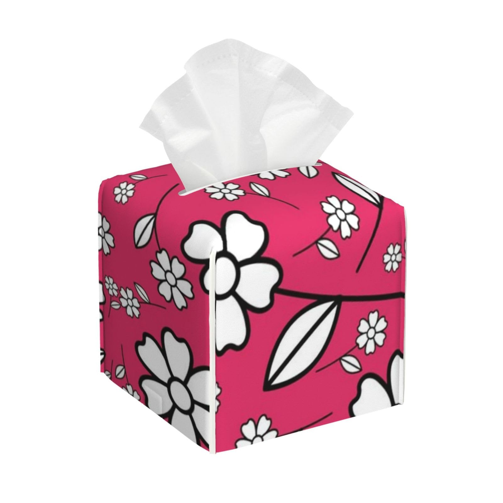 Floral Flowers Tissue Box Cover 5" Square Leather Tissue Holder Facial Tissue Case for Tabletop Bedroom Bathroom Desk Decor