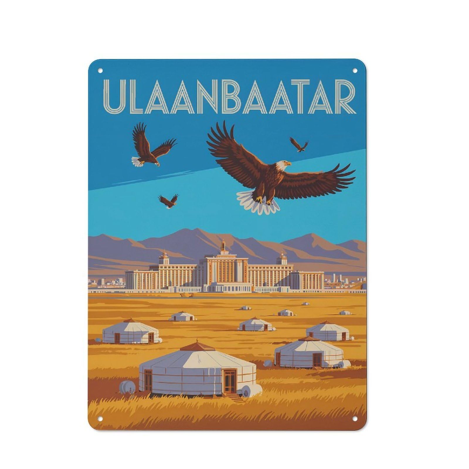 Junmoney Style-23 Ulaanbaatar Travel Vintage Metal Sign 40X30cm For Lounge Or Reading Corner, For A Room Refresh Centred On Metal Wall Decor