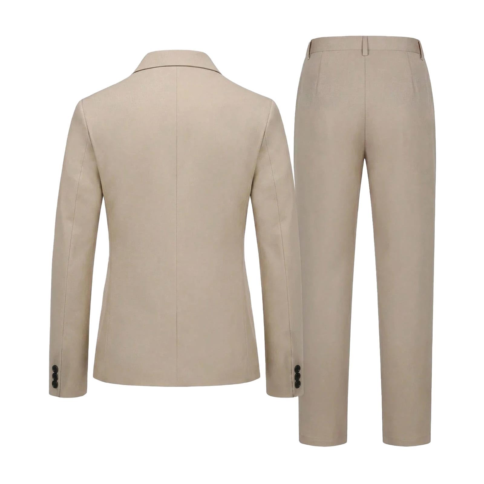 Generisch Tuta da uomo in lino, estiva, tweed, smoking, da spiaggia, con due bottoni, blazer, pantaloni leggeri, vestibilità regolare, giacca in tinta unita, set classico da 2 pezzi