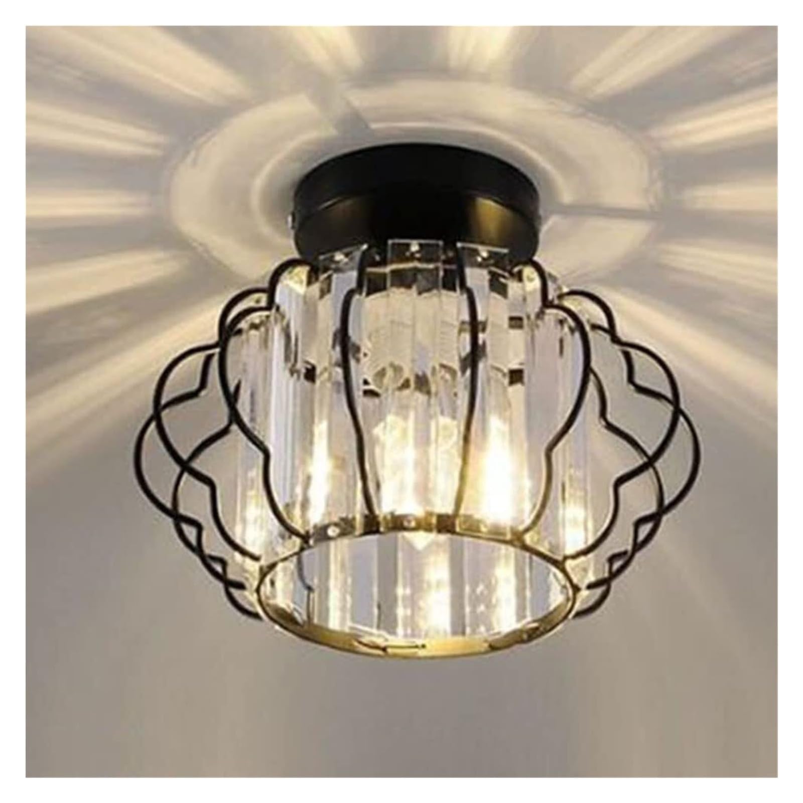 DUddTTW Metal Ceiling Light Fixture E27 Semi Flush Mount Lighting Close to Ceiling Light Crystal Chandelier Modern Ceiling Lamp Hallway(Nero)