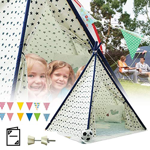 Frunimall tipi tent voor kinderen/meisje met gekleurde vlag, opvouwbare kinderen Indian Wigwam speelhuisTent Indiase speeltent voor kind wit voor binnen en buiten beige - Afbeelding 6