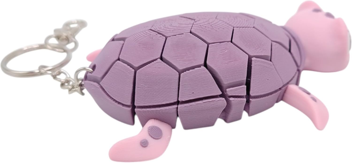 Articulated Sea Turtle Fidget Toy and Backpack Charm - 3D Printed - Great Gift for Sea Turtle Lovers - Stocking Stuffer (Pink/Lavender)