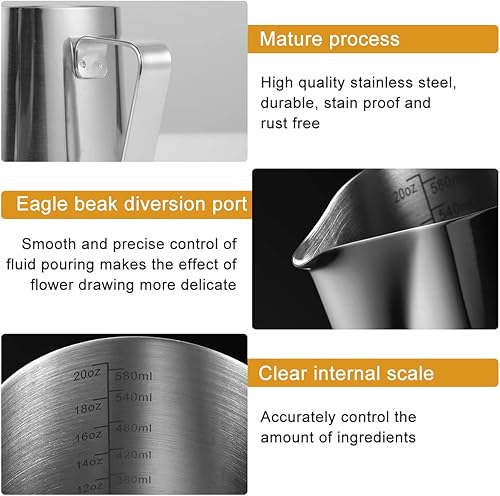 Miniatura 4 de Jarra espumadora de leche jarra de vapor de 350203fl oz taza espumadora de leche de acero inoxidable taza espumadora de leche arte con leche jarra