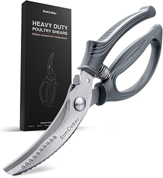Poultry Shears, Heavy Duty Kitchen Shears With Anti-Slip Handle & Safety Lock, Poultry Scissors for Meat, Chicken, Bone,Turkey, Fish, Spring Loaded, Dishwasher SafeGraphite Gray