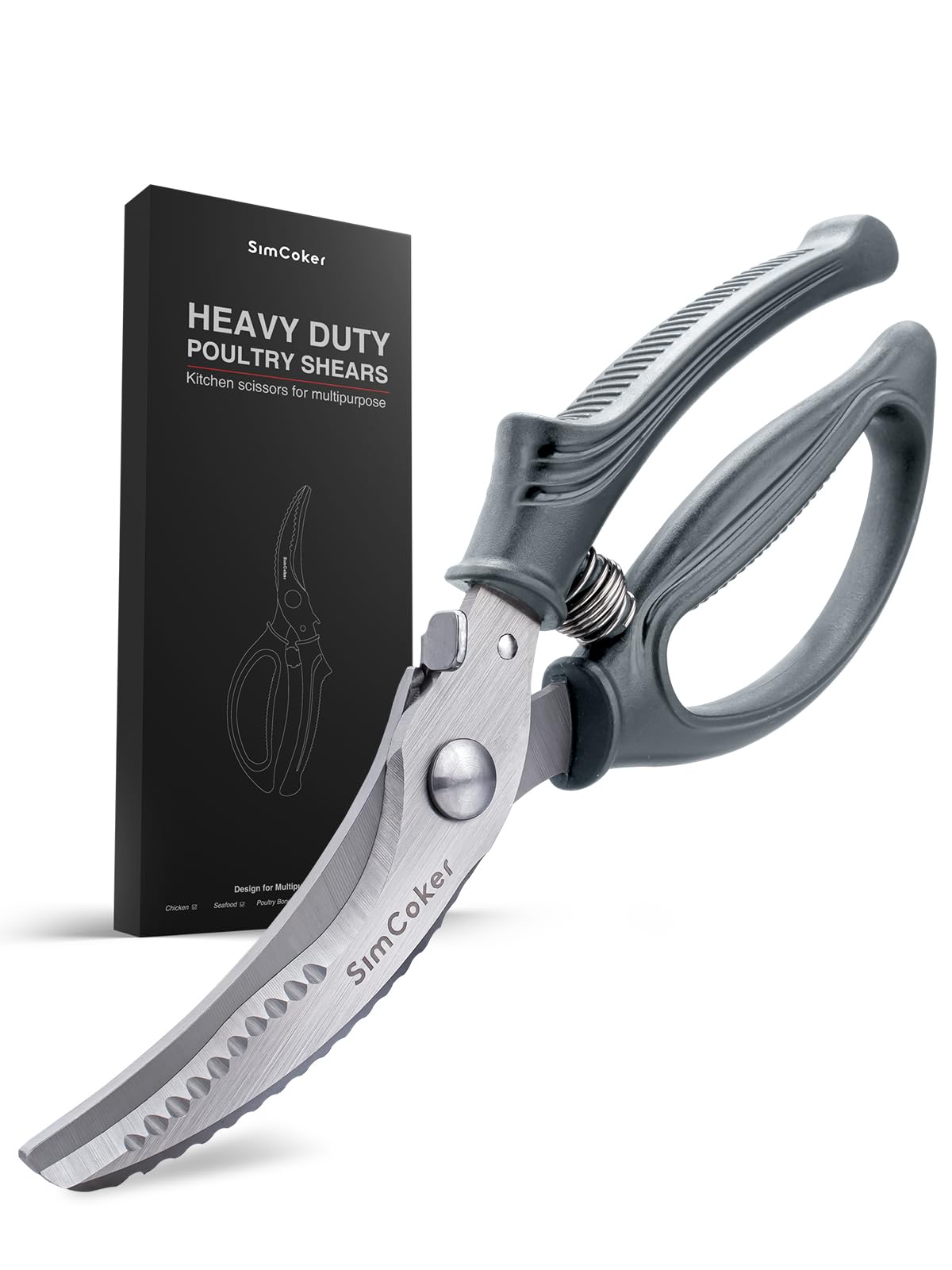 Poultry Shears, Heavy Duty Kitchen Shears With Anti-Slip Handle & Safety Lock, Poultry Scissors for Meat, Chicken, Bone,Turkey, Fish, Spring Loaded, Dishwasher Safe(Graphite Gray)