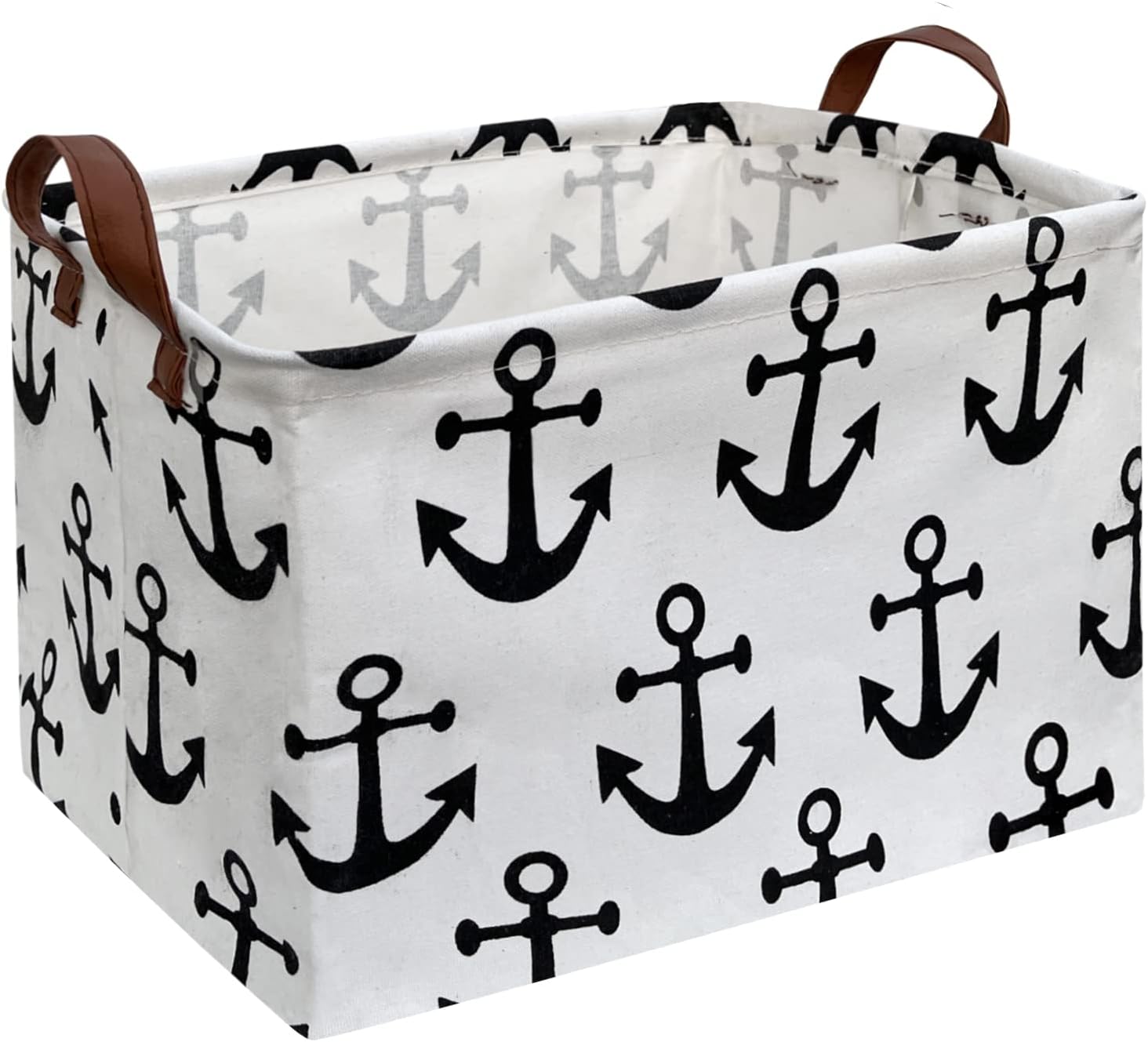 CLOCOR Rectangular Storage Basket,Collapsible Cute Pattern Storage Bin,Waterproof Coating Storage Box with Handles for Home Organization,Toy Organizer,Shelf Hamper Basket(Anchor)