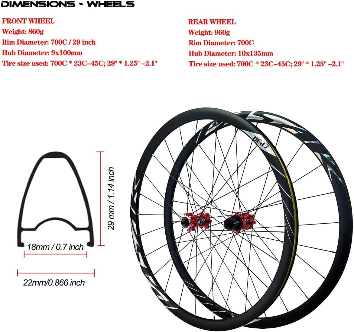 700C Disc Brake Wheelset - 24H Alloy Road Bike Wheels for 7-12 Speed, Quick Release, Double Wall Rim, Fits 700C/29 Tires (HB09-CP30)