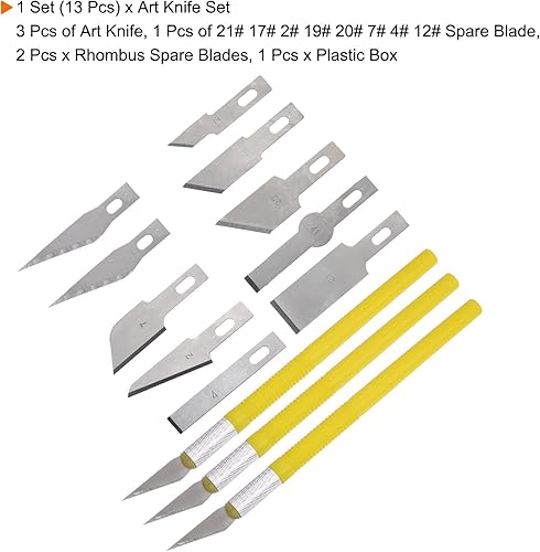 Miniatura 4 de HARFINGTON 1 juego (13 piezas) de cuchillos de manualidades, 3 cuchillos Hobby Exacto y 10 piezas de 9 tipos de cuchillas de repuesto con caja de