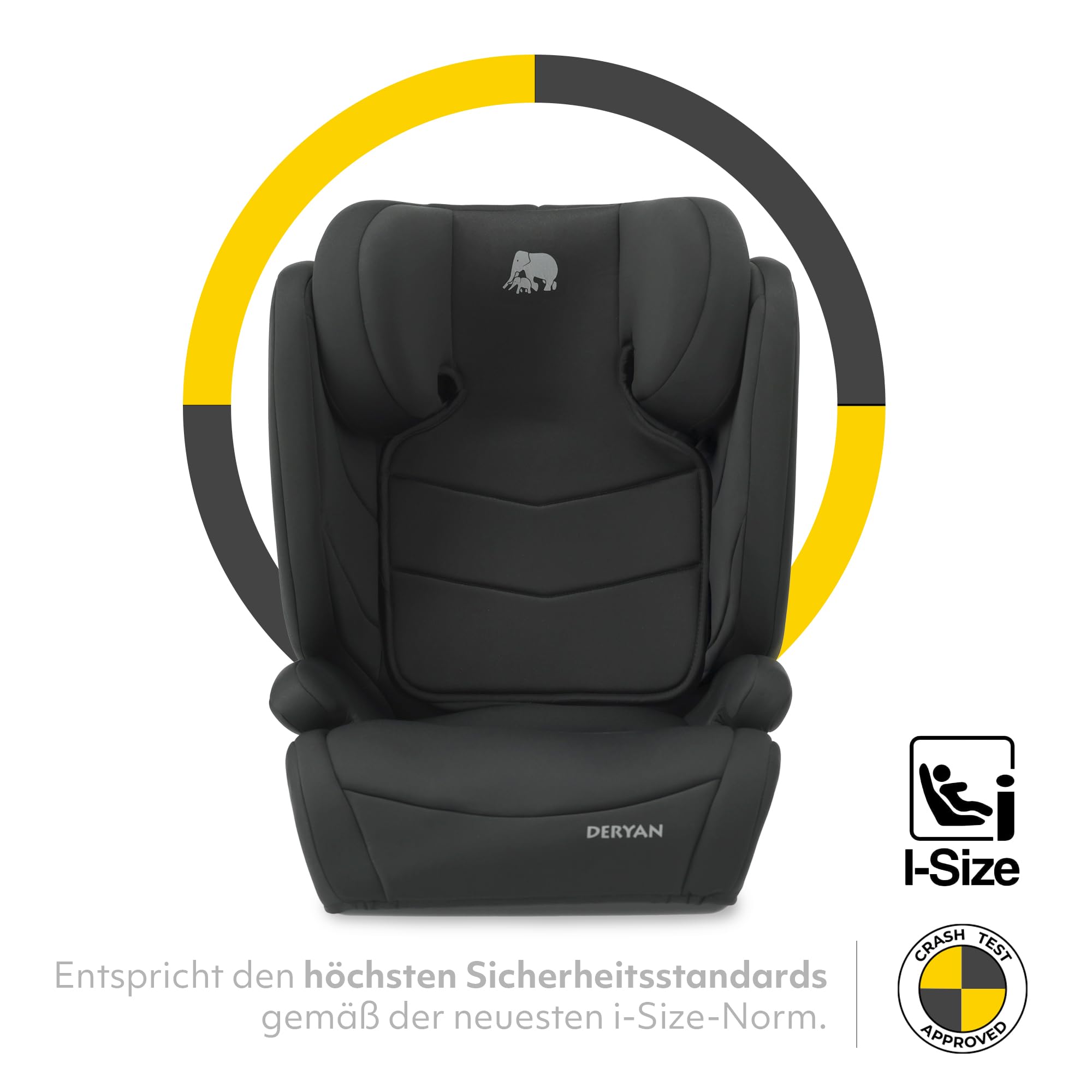 Deryan Charlie i-Size Kindersitz 100-150 cm Gruppe 1/2/3 9-36 kg 3,5-12 Jahre Autokindersitz mit Gurtbefestigung Schwarz