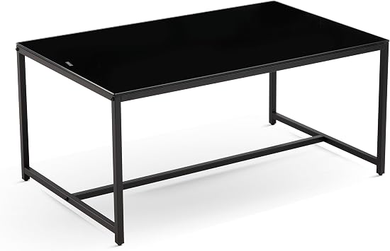 Modern Black Tempered Glass Coffee Table, Small Round Side Table for Living Room Bedroom Office or Outdoor Use, Waterproof and Durable Accent End Table, No Assembly Required, Multi-Purpose Sofa Table