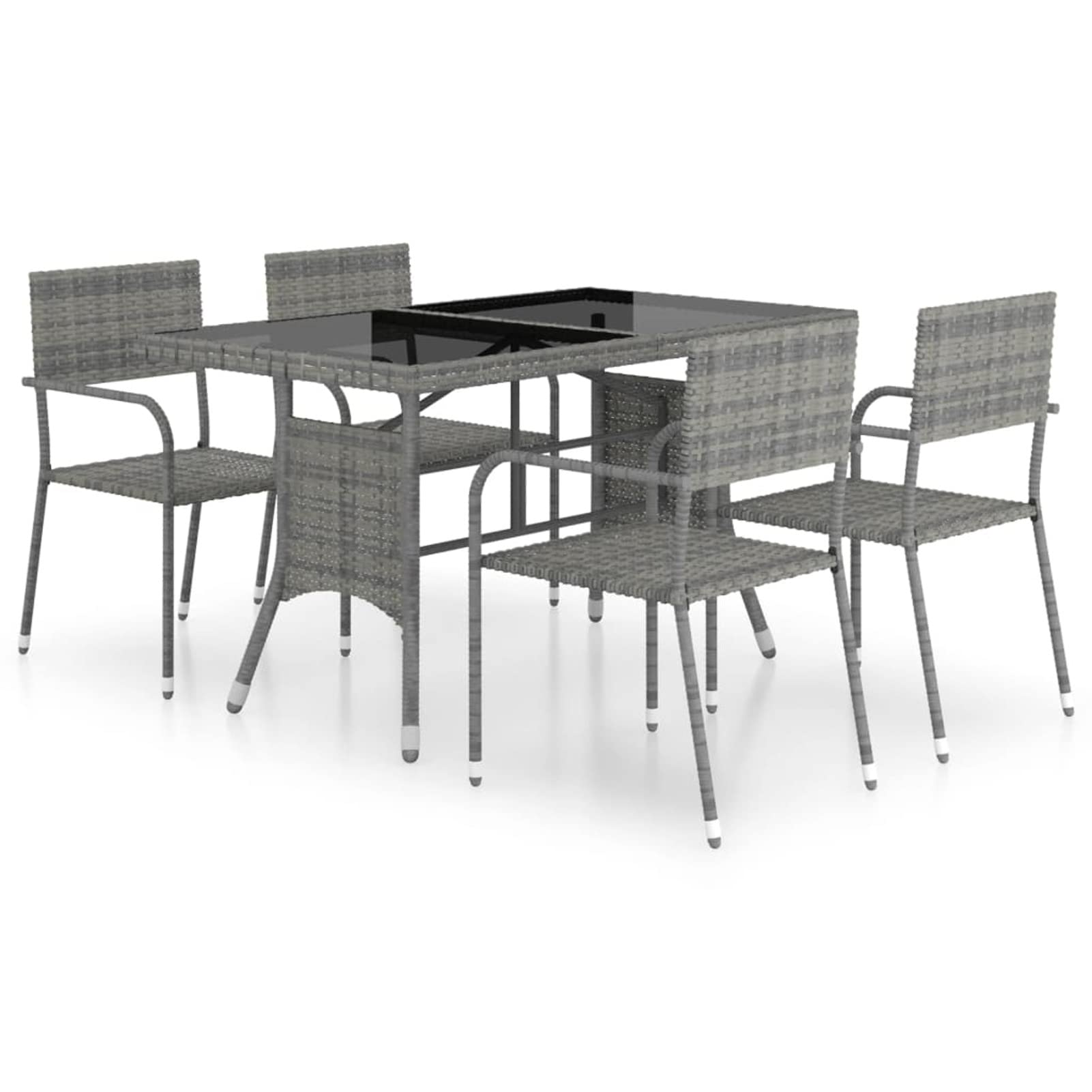 Festnight Conjunto Mesa y Sillas Jardin 5 Piezas, Juego Comedor Exterior de Ratán, Juego Mesa y Sillas Terraza Exterior, Muebles de Jardín de Ratán Gris