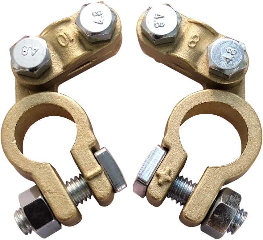 Ampper Brass Battery Terminal Ends, Top Post Battery Terminals Connector Set for Marine Car Boat RV Vehicles (1 Pair) : Automotive