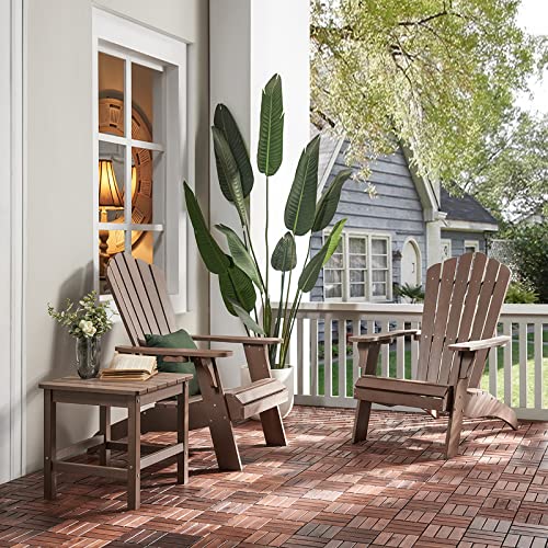 Psilvam Adirondack Chair, Oversized Poly Lumber Fire Pit Chair With Cup Holder, 350Lbs Support Patio Chairs For Garden, Weather Resistant Outdoors Seating, Relaxing Gift For Father & Mother (Brown) #TOP1