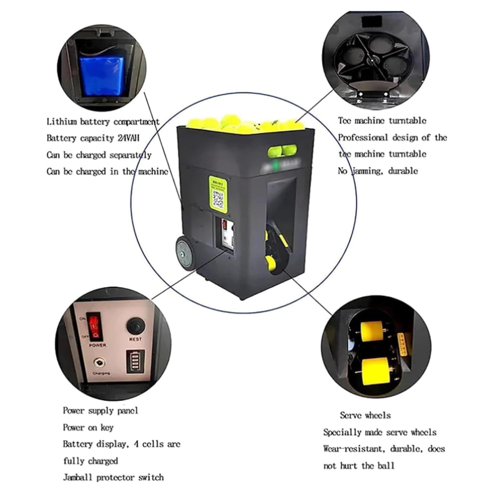 Máquina Lanzapelotas Portátil Para Tenis, Máquina Automática Inteligente Para Lanzar Pelotas, Control Remoto Inalámbrico + Control Mediante Aplicación Móvil, Ángulo De Lanzamiento Ajustable, 50