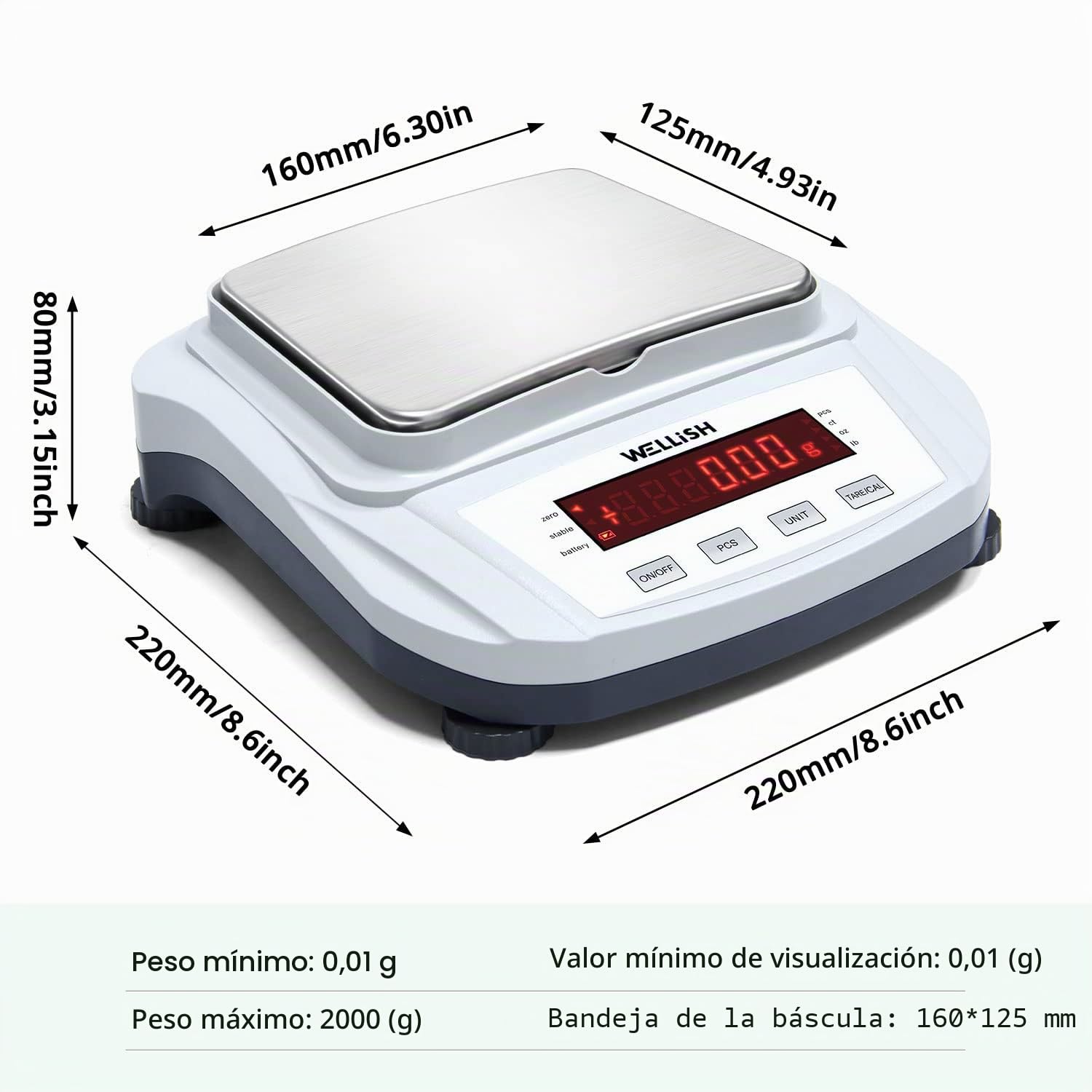 Báscula Precisión 0.01g, Balanza Electrónica Analítica de Alta Precisión, Báscula Científica de Laboratorio con Función de Conteo y Tara Ideal para Lab, Joyería, Industrial, cocina (2000g, 0.01g)