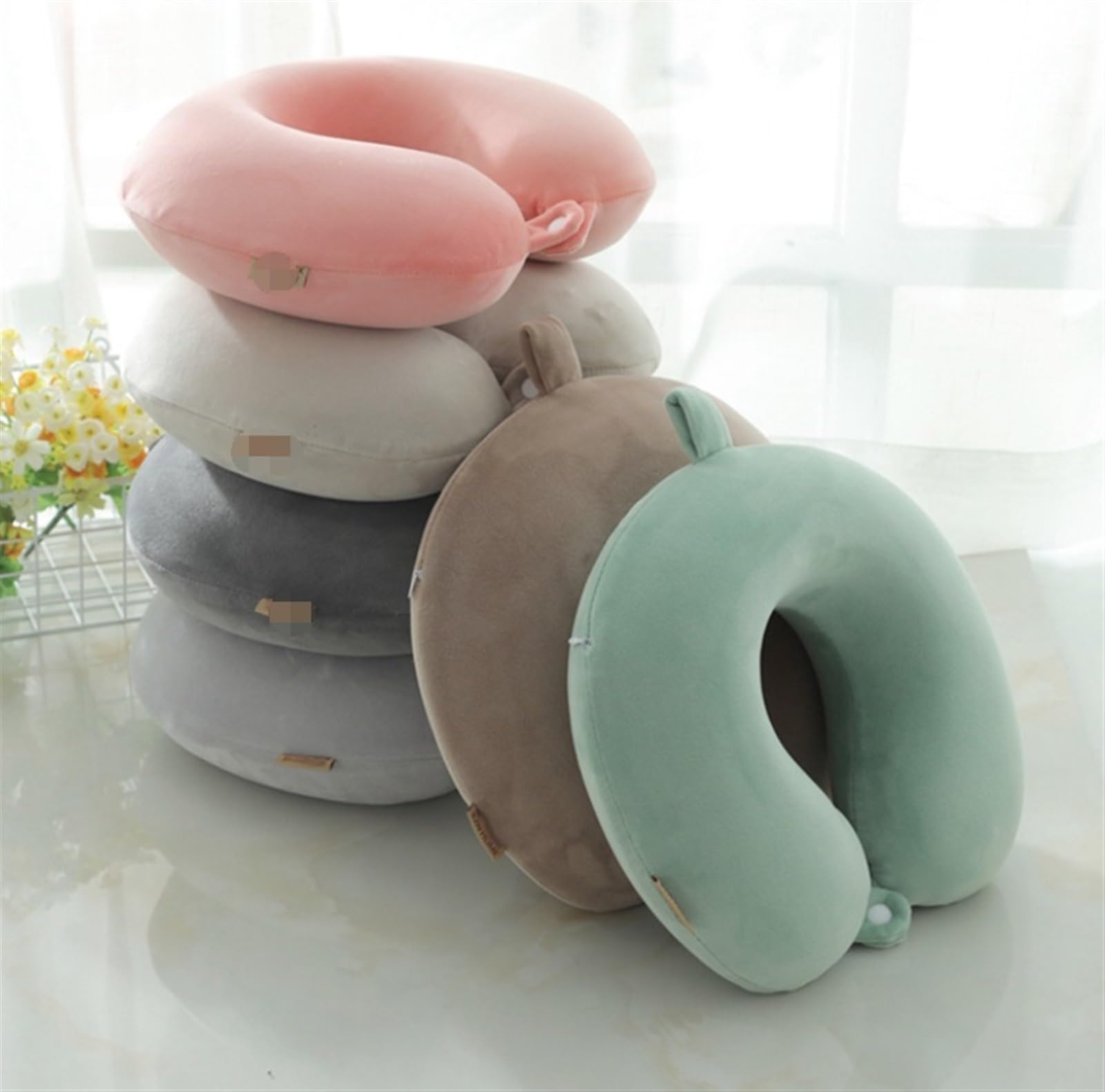 Poduszka Podróżna Do Samolotu Samochodu Poduszka Podróżna Z Pianki Memory Foam, Bawełniana Na Szyję, Zdejmowany Pokrowiec Do Samolotów(Pink-B)