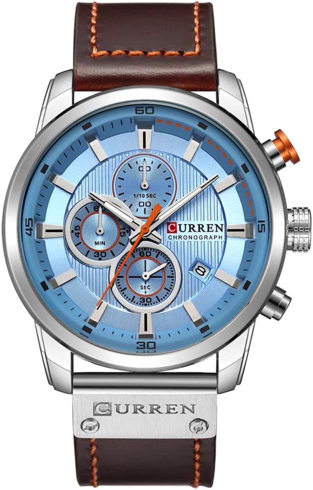 Men's Leather Strap Military Watches Men's Chronograph Waterproof Sport Wrist Date Quartz Wristwatch Gifts