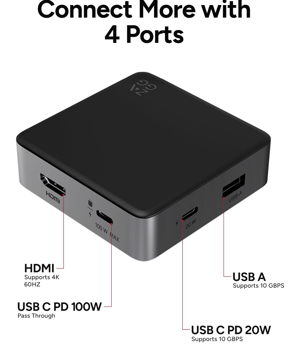 ZAGG 4-Port Hub - Versatile USB-C PD, USB-A HDMI Adapter, High-Speed Charging & 4K Display Support, Compact for Travel, Compatible with Windows, macOS, iPadOS, ChromeOS, Android