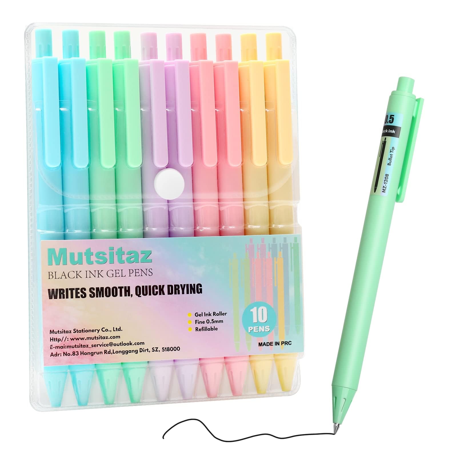 Mutsitaz 10 Pcs Retractable Gel Ink Pens, Macaron Pastel Aesthetic Pens, 0.5mm Fine Point Smooth Writing