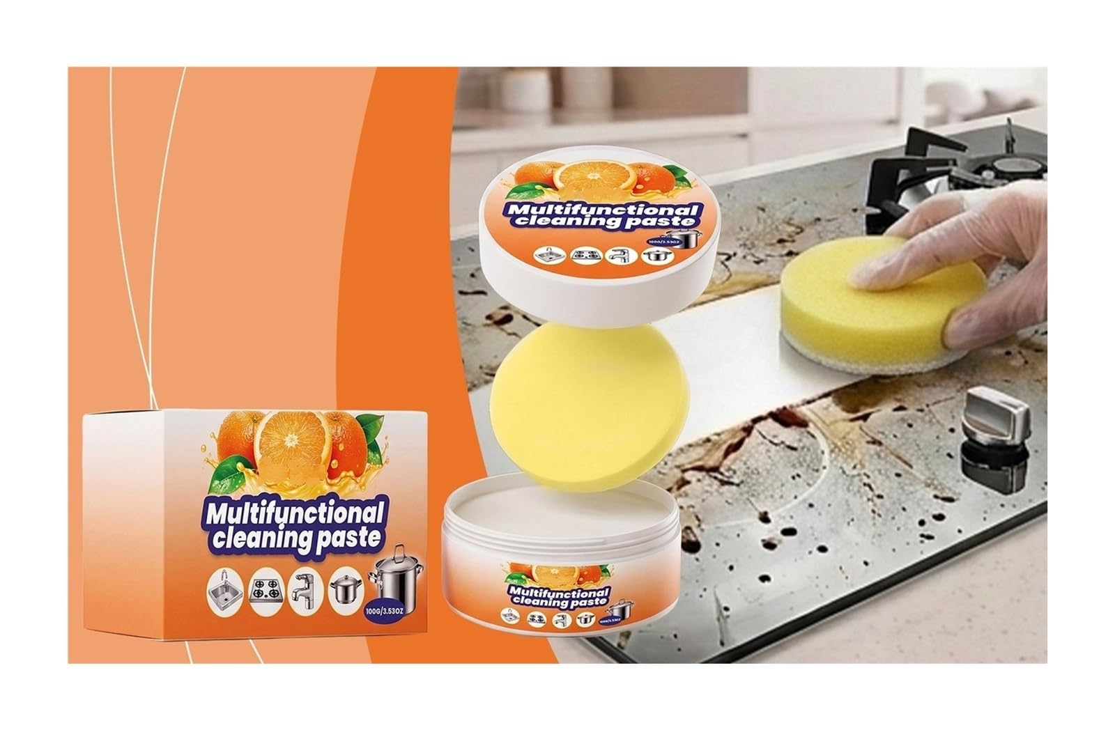 Pasta limpiadora multiusos de 100 g, for limpieza diaria, eliminación minuciosa de manchas y pulido(3pcs)