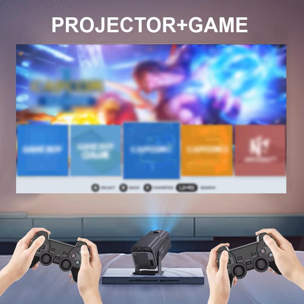 Proiettore per giochi HiFi 2IN1 Chip professionale Proiettore Android con 2 controller di gioco wireless 20000+ giochi