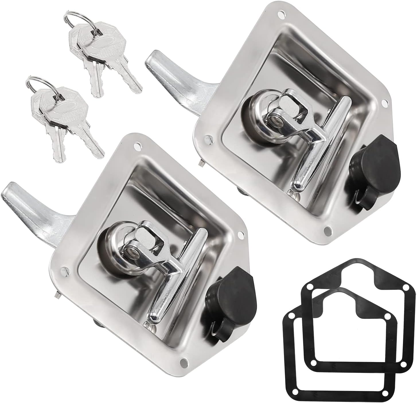 T-Handle Latch, Trailer Door Latch Lock, Stainless Steel Toolbox Paddle Lock Replacement Handle with Keys for Camper RV Truck Tool (2 Locks, 2 washers, 4 Keys)