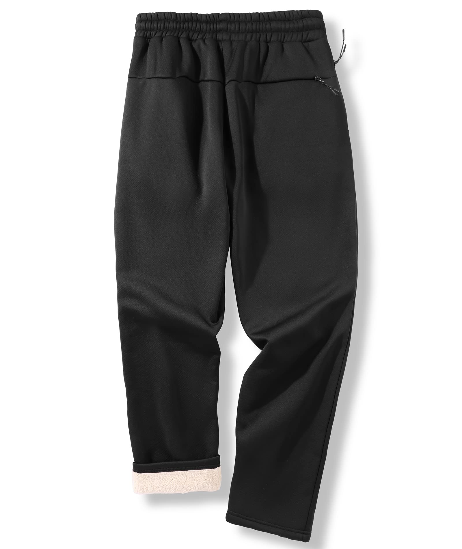 SECOOD Men's Fleece Winter Pants Sherpa Lined Active Warm Sweatpants Drawstring Elastic with Pockets Black
