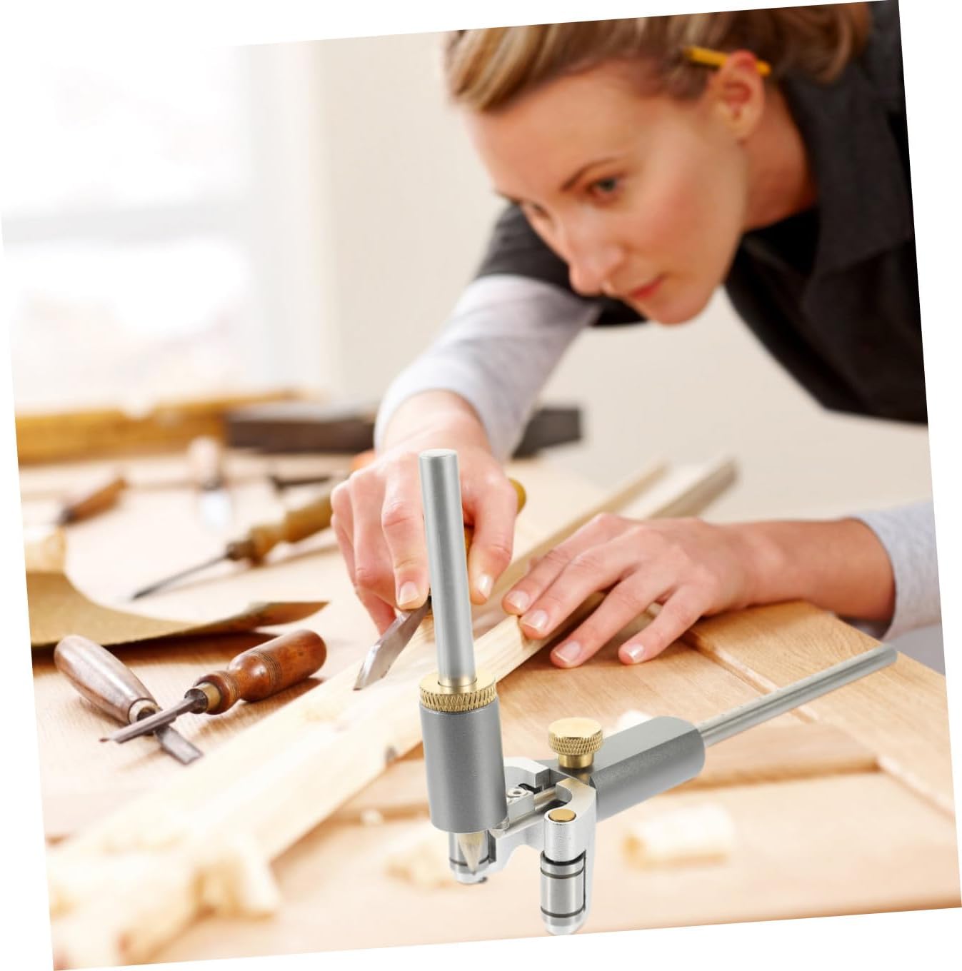 Ipetboom Two-in-one Adjustable Portable Automatic Scriber 0-120mm Curved Parallel Line Handheld Woodworking Marking Tool for DIY Woodworker Accessory Random Color