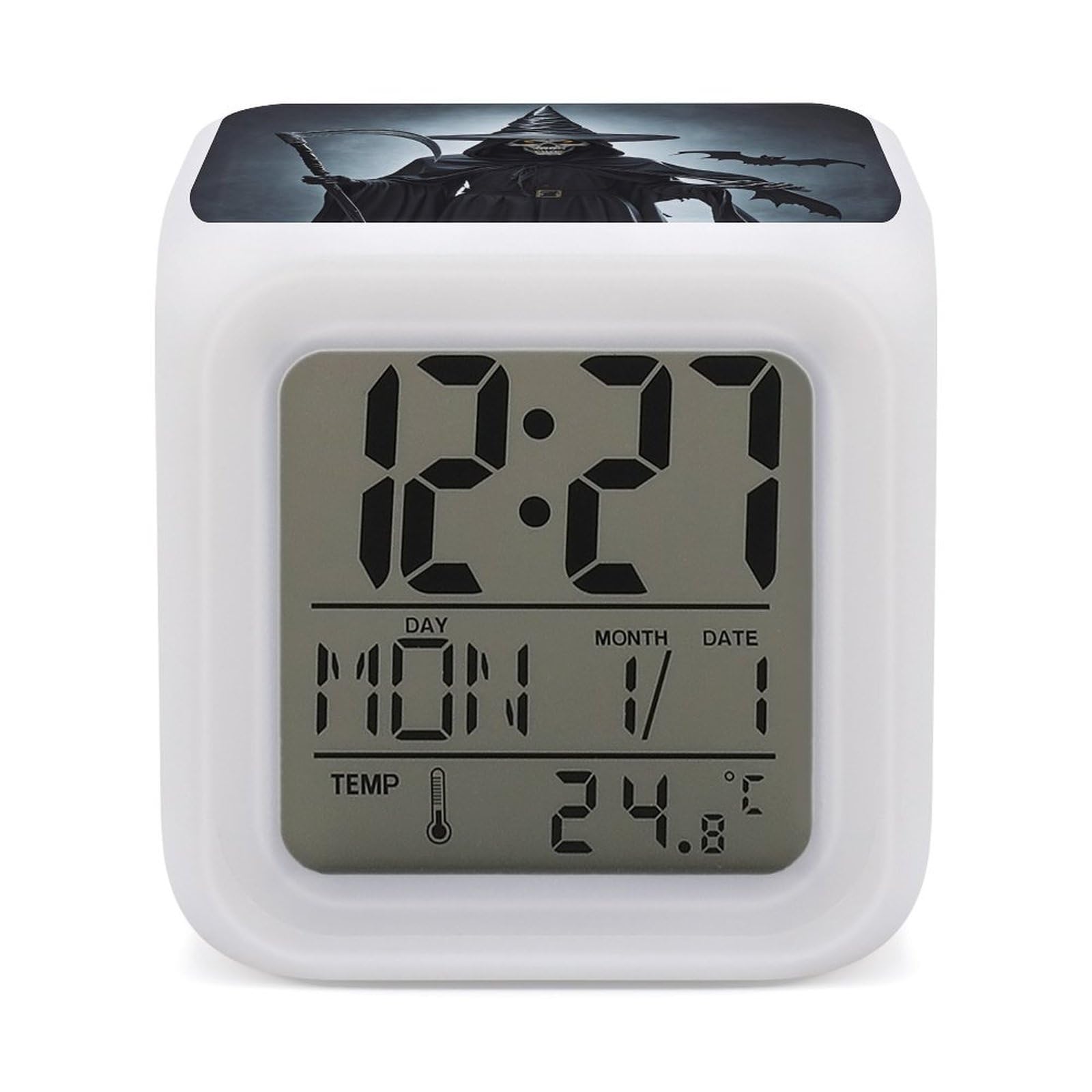 FekiLoot Death Scythe Alarm Clock, Personalized Cube LED Wake Up Clock with Temperature Display, 7 Color Changing Night Light Digital Clocks for Bedroom Office Decor & Heavy Sleepers