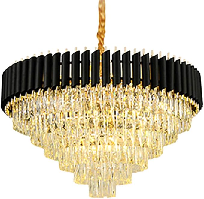 NSXBY Moderne kristallen hanglamp, in hoogte verstelbaar, plafondlamp, voor slaapkamer, hal, bar, keuken, E14, rond, kristal, kroonluchter, verlichting zwart en goud, 75 x 55 cm