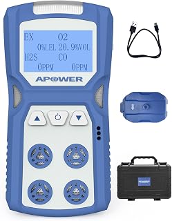 APOWER GD-2 4 Gas Monitor for H2S, CO, LEL, O2 - Portable Detector with Triple Alarms, 14H Battery, Explosion-Proof for Home & Industrial Use