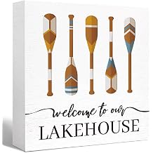 Lake Theme House Decor Wood Box Sign Welcome to Our Lakehouse Wooden Block Sign Desk Decor for Home Bedroom Office Desk Cubicle Table Tabletop Decor,Summer Lake House Sign Decor