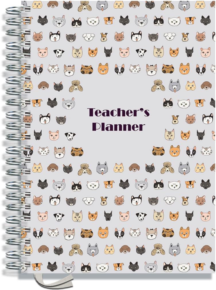 Teacher Planner 2026-2027 A4 size by Pirongs | 8 Lesson Planner for Teachers | Page a day | Undated, Hardback, Wiro-bound Teachers Planner - Cats and Dogs โ image 1