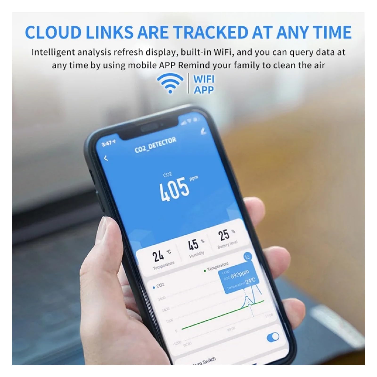 Moniteur de qualité de l'air, Détecteur De CO2 Intérieur WIFI, Moniteur Qualité L'air 5 En 1, Testeur Formaldéhyde HCHO TVOC, Température Et D'humidité, Capteur(3 in 1 black)