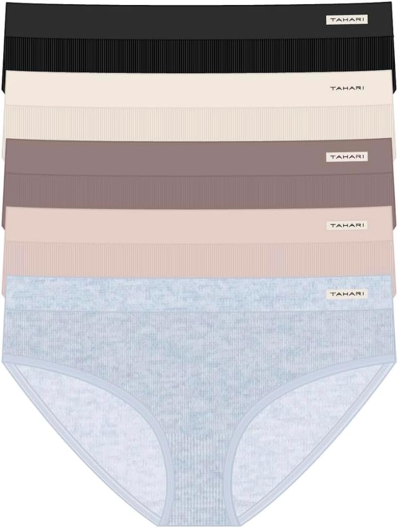 TAHARI Women's 5-Pack Seamless Bikini Underwear Invisible No Show Nylon Spandex Women Panties