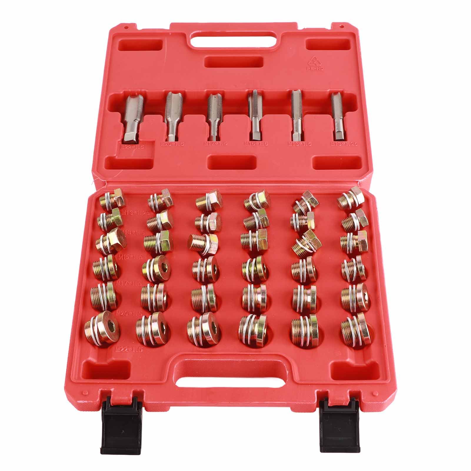Kit di Riparazione Filettatura Tappo di Scarico Coppa Olio 114 Pezzi Set di Attrezzi in Acciaio con Rubinetti e Tappi M13 M15 M17 M20 M22 per Riparazione Coppa su Auto e Camion Leggeri