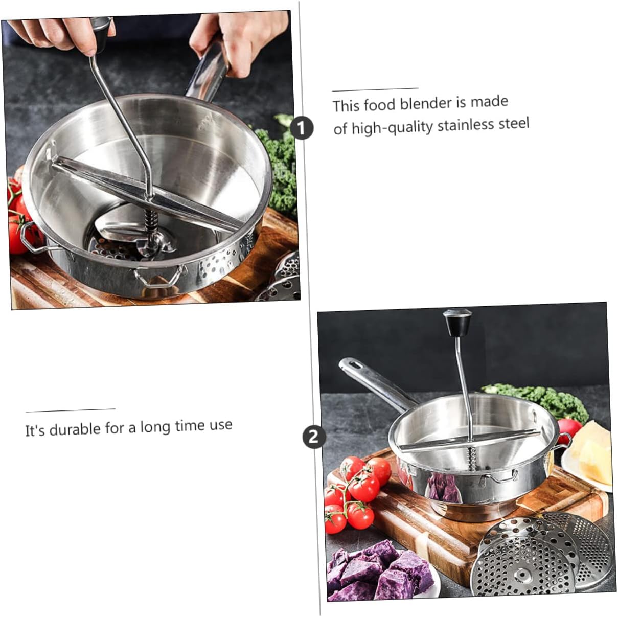 Stainless Steel Food Blender Potato Grater Multi-function Kitchen Tool Easy Clean Comfortable Grip for Cooking