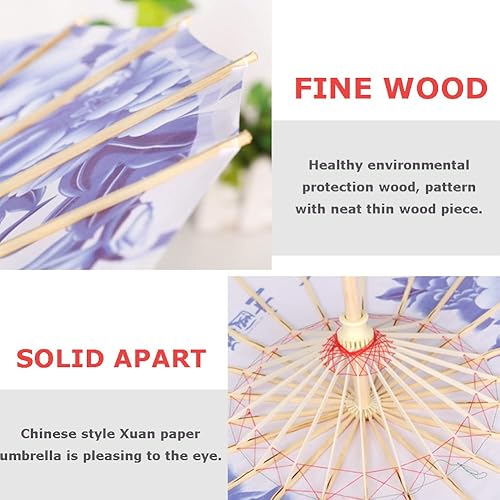 Miniatura 5 de Diyeeni Sombrilla tradicional china hecha de tela resistente, diámetro del paraguas 32.3 in, mango de madera 21.7 in, maravilloso disfraz de baile,