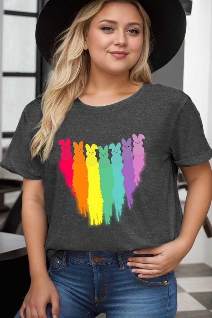 Plus Size Easter Shirts for Women Funny Bunny Rabbit Graphic T-Shirt Easter Holiday Short Sleeve Tee Tops - Image 2