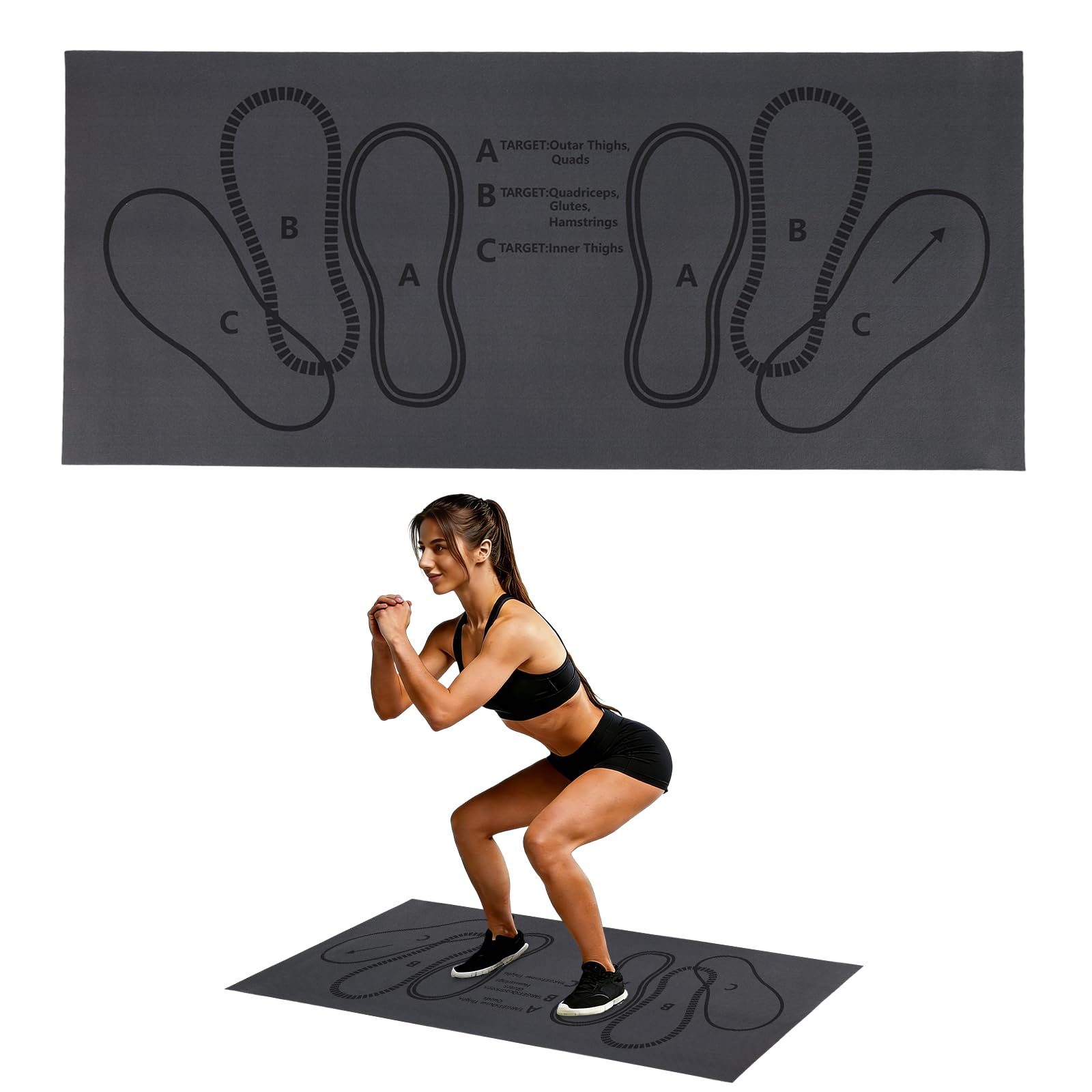 Squat Target Pad with Foot Position, 80x35cm/31.5x13.78in Non-Slip Squat Mat Home Gym & Fitness Accessories for Squats Leg Workouts Abdominal Training (Style 1)