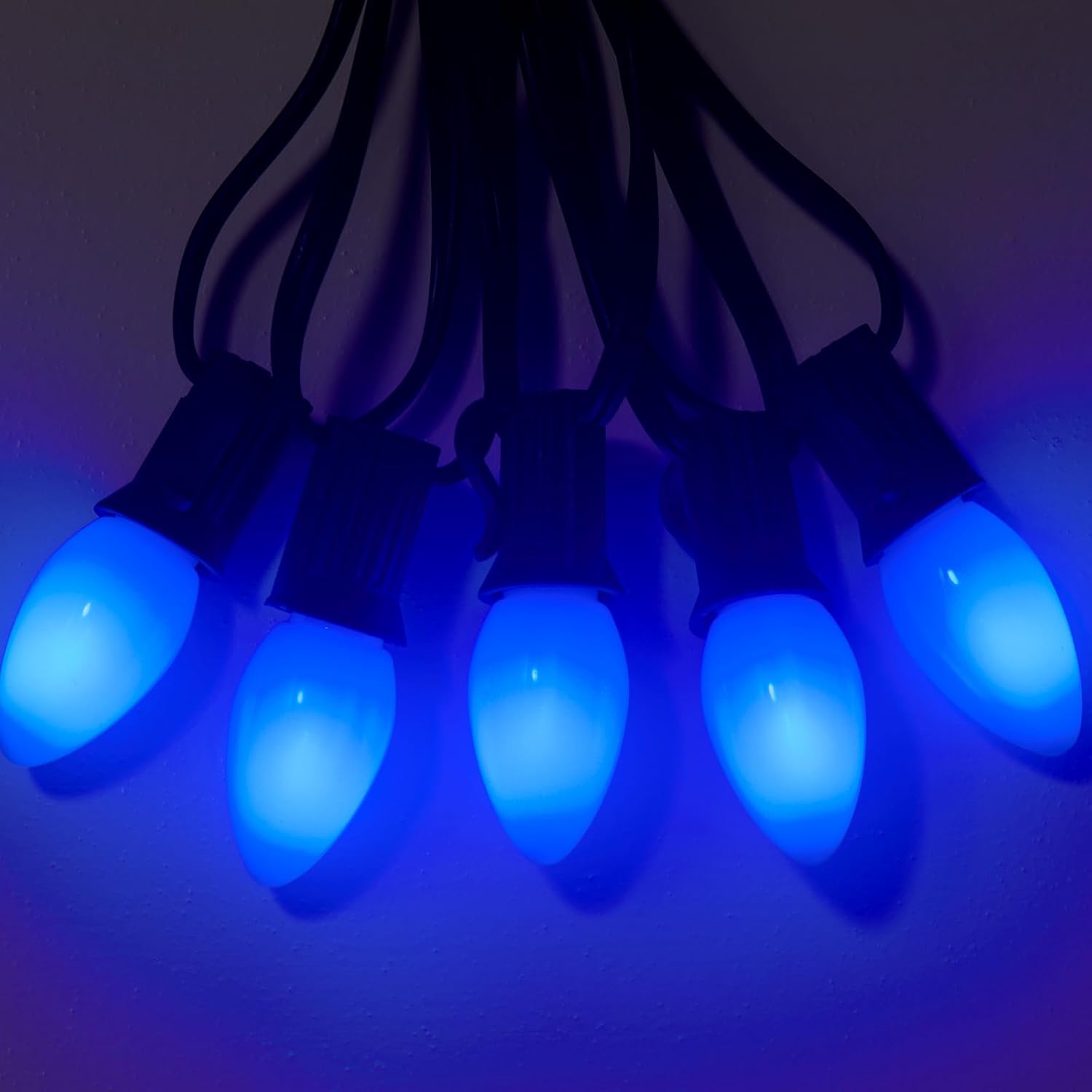 25 Pack C7 Led Christmas Lights Bulb, C7 Replacement LED Christmas Lights Outdoor Bulb, C7 Shatterproof Led Bulb for Christmas String Lights, E12 Base, Commercial Grade Blue Bulbs