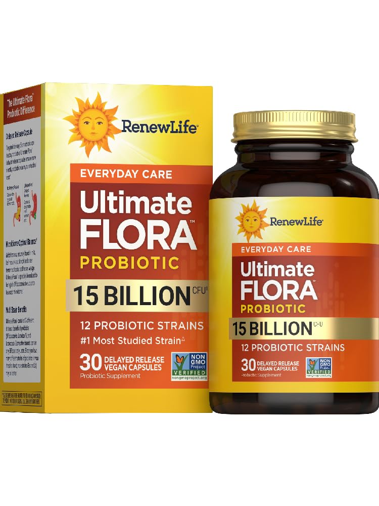 Renew Life Everyday Probiotic Capsules, Daily Supplement Supports Urinary, Digestive and Immune Health, L. Rhamnosus GG, Dairy, Soy and gluten-free, 15 Billion CFU, 30 Count