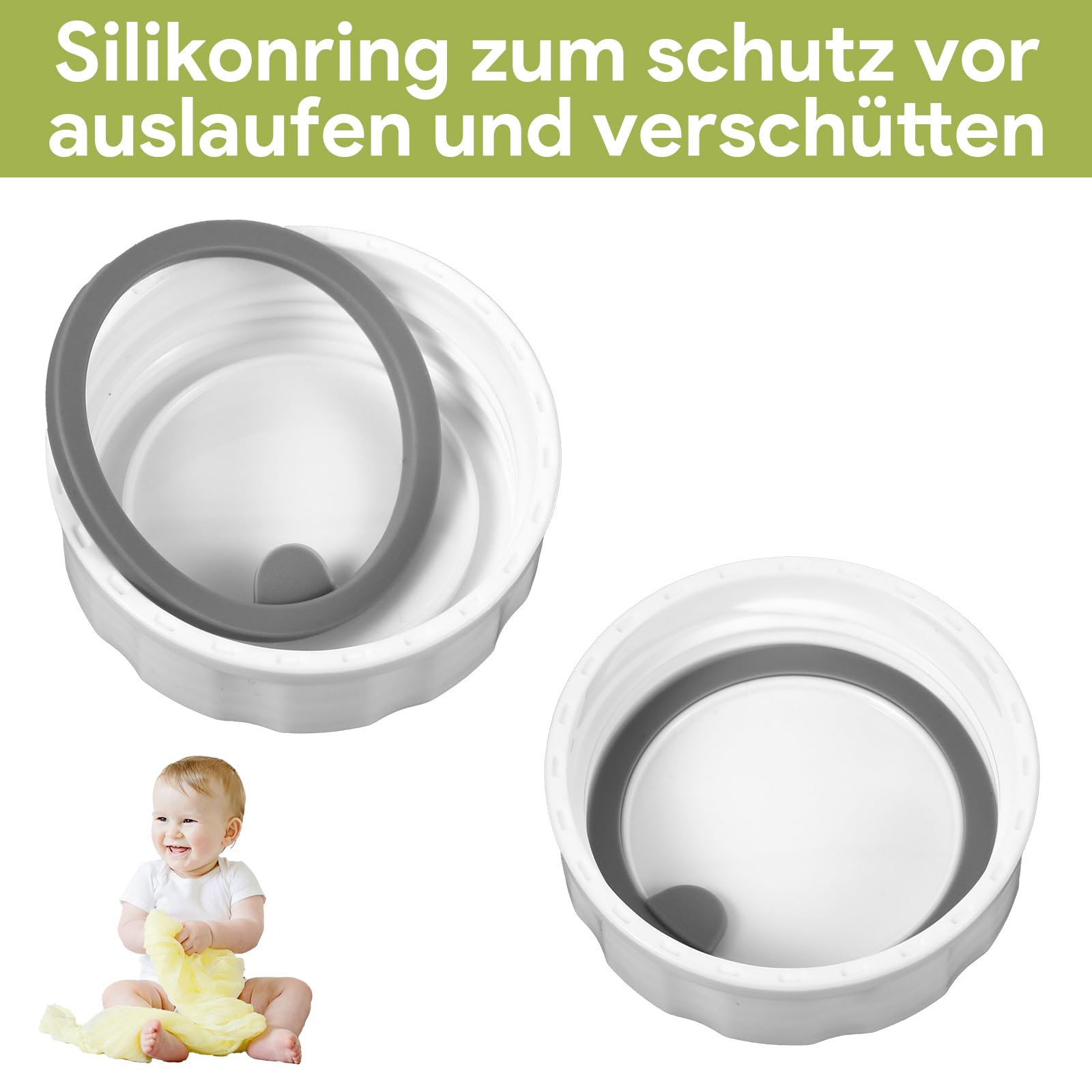 Biberon MAM 6-18 mesi: set di 6 tappi da viaggio in silicone bianco, a prova di perdite e facili da pulire
