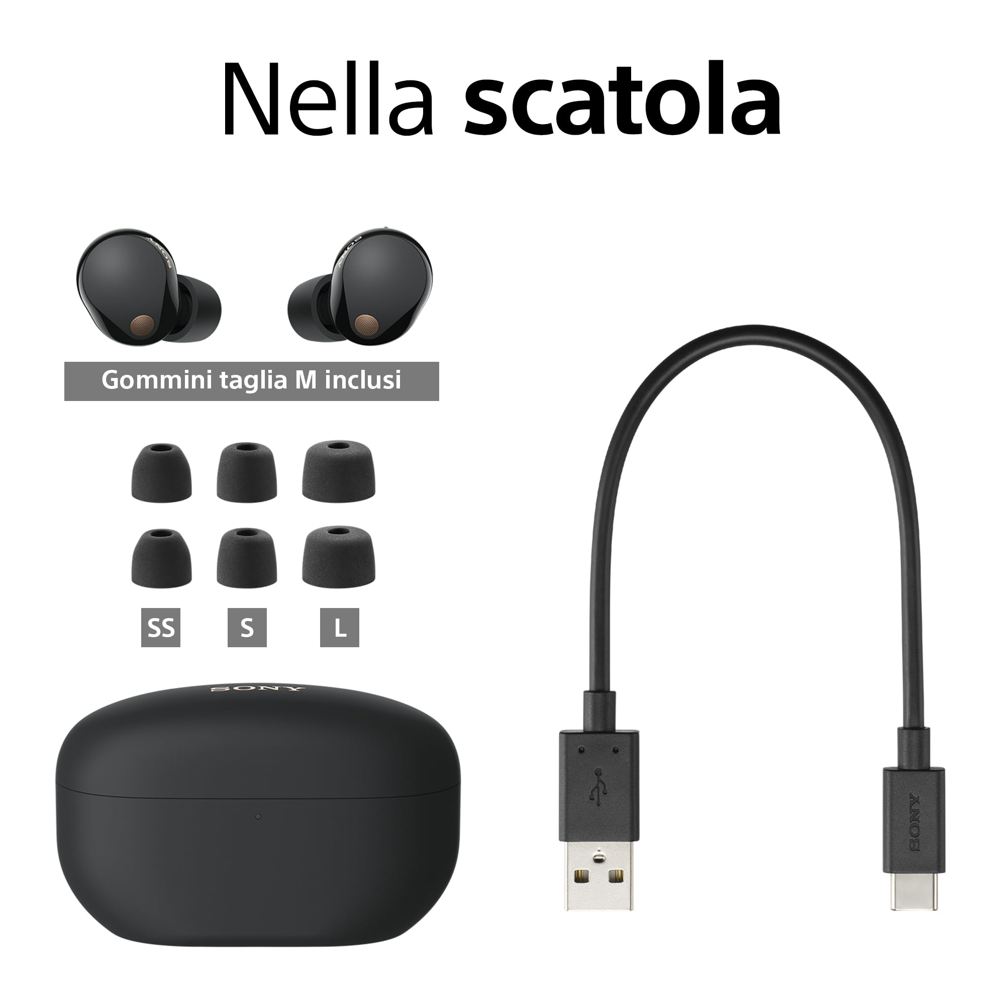 Sony WF-1000XM5 Cuffie Wireless con Noise Cancelling, Bluetooth, Cuffie In-Ear con Microfono, Fino a 24 ore di durata della batteria e Ricarica Rapida, IPX4, Funziona con iOS e Android -Nero
